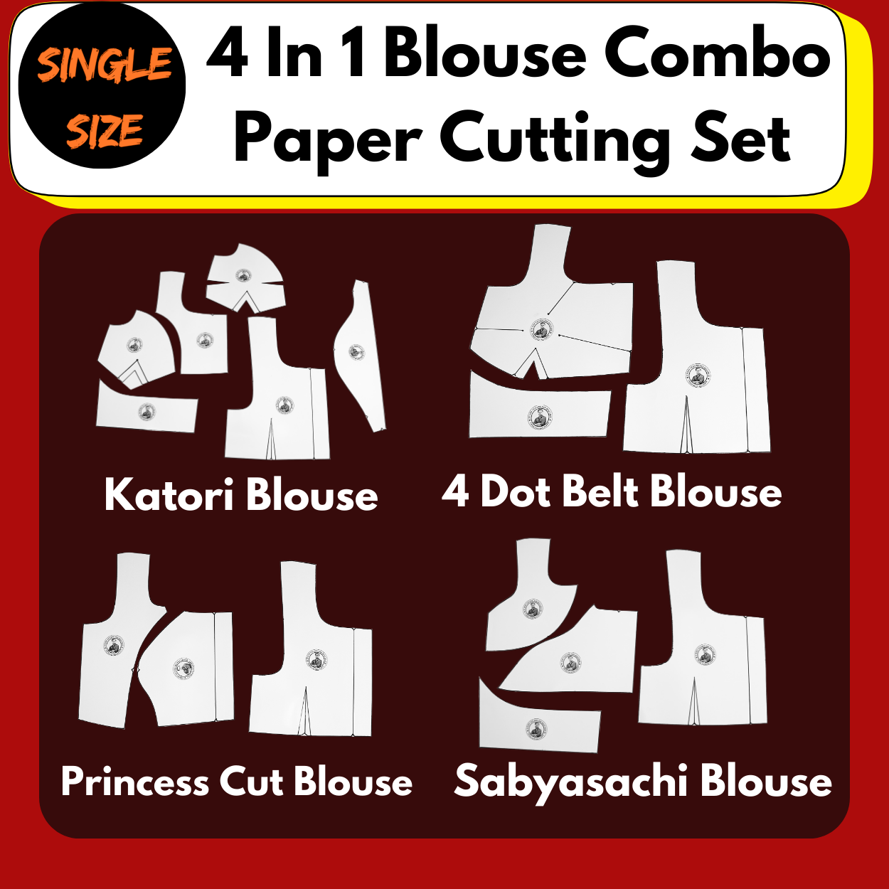Single Size 4 In 1 Blouse Combo Paper Cutting Set With 3 Type Sleeve And Free Book |
