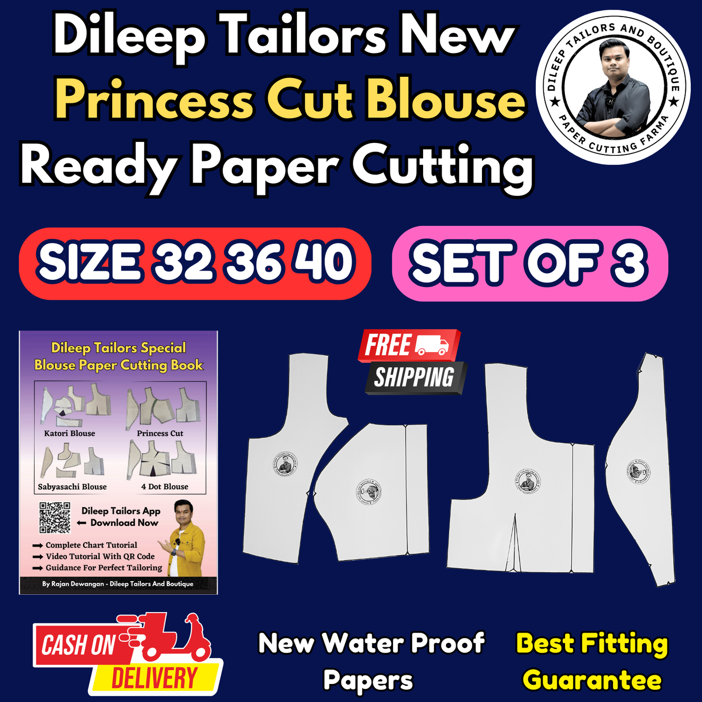 Princess Cut Blouse Ready Paper Cutting Set With Book In Waterproof Leminated Art Paper By Dileep Tailors |