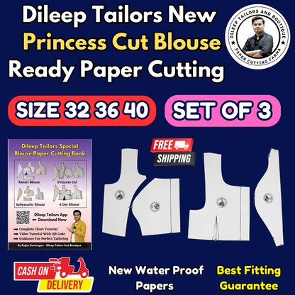 Princess Cut Blouse Ready Paper Cutting Set With Book In Waterproof Leminated Art Paper By Dileep Tailors |